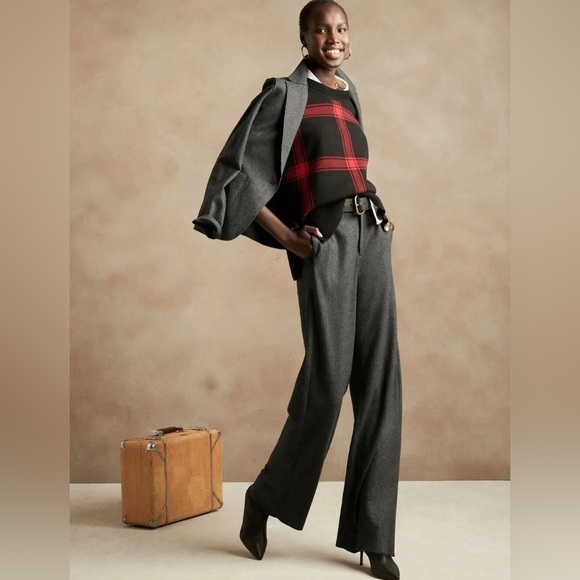 NWT! Banana Republic Olive Green High-Rise Wide-Leg Italian Wool-Blend Pant💛 - Picture 6 of 10